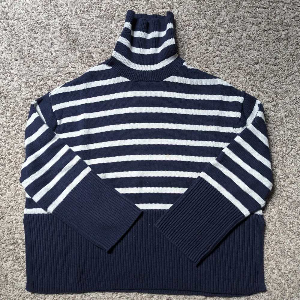 GAP Navy and Cream Striped Turtleneck Sweater - Picture 3 of 5